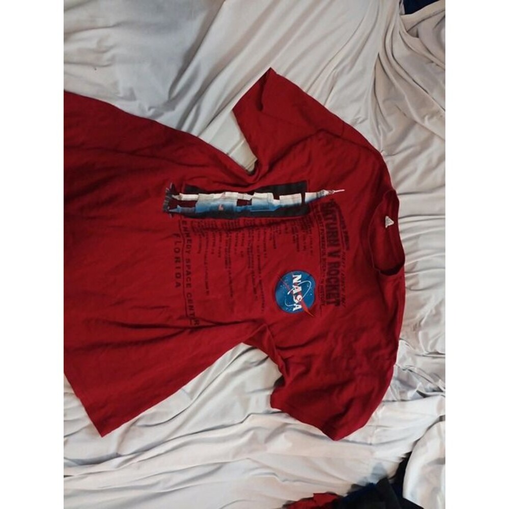 Red Saturn v rocket nasa shirt by delta apparel